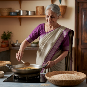 Grandma cooking traditional Indian food